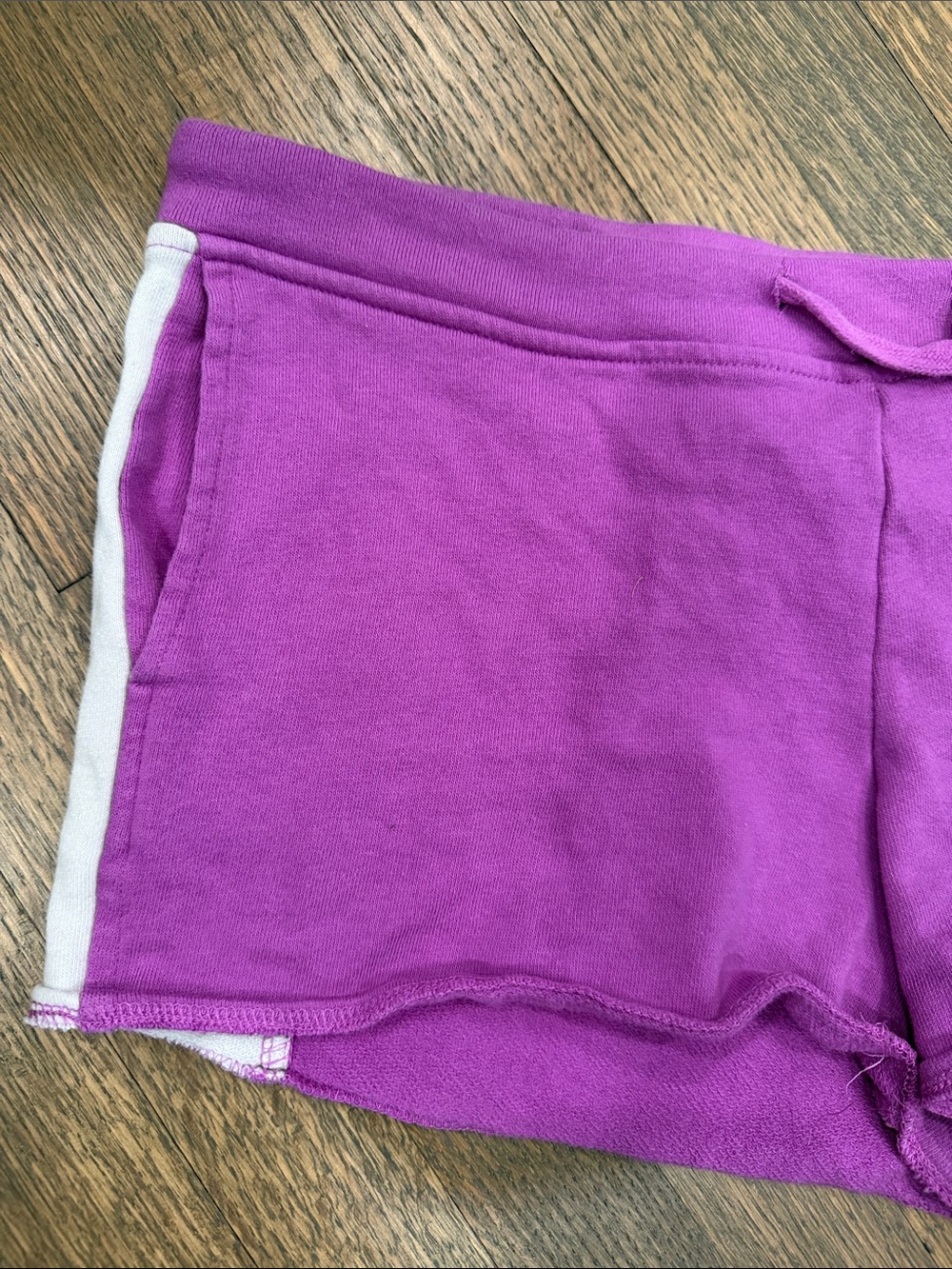 Fabletics Purple Drawstring Athletic Lounge Shorts with White Side Panels - Picture 2 of 5